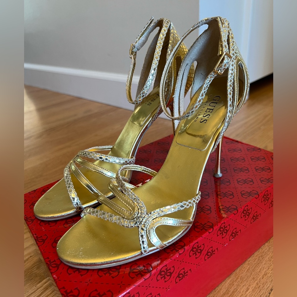 Guess by Marciano Gold Strap Heels (Size 8)